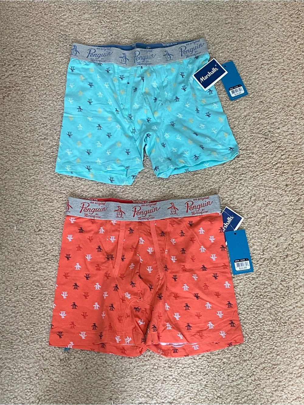 Original Penguin Boxer Briefs in Aqua and Coral - Penguin Print (2-Pack)
